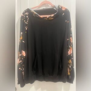 Floral Sleeve Black Kangaroo Hoodie Size 4XL